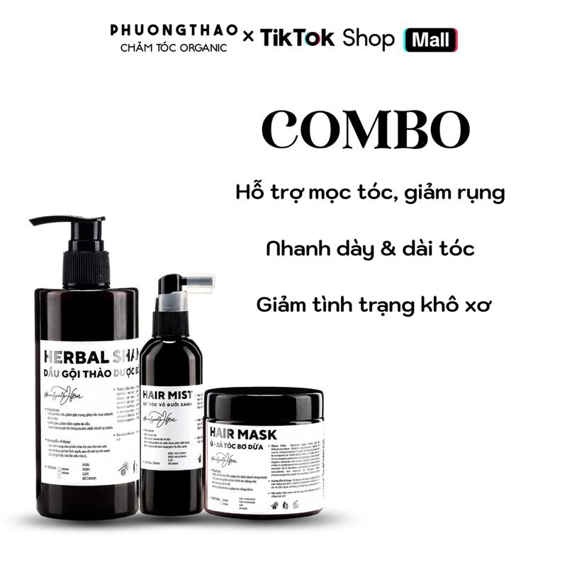 BỘ 3 [Dầu Gội Thảo Dược 300ml, Kem Ủ Xả Bơ Dừa 200gr, Xịt Tinh Dầu Vỏ Bưởi Xanh 100ml] - Hỗ Trợ Mọc Tóc, Giảm Rụng, Dày & Dài Tóc, Phục Hồi Cấp Ẩm