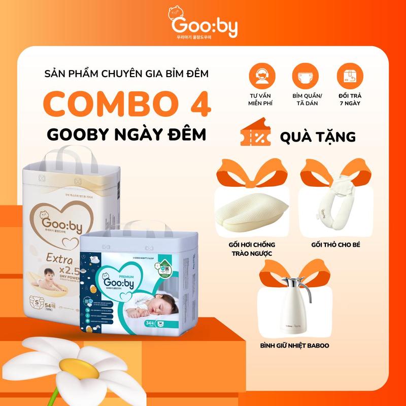 Combo 4 Tã Bỉm Gooby Ngày Đêm mềm mại an toàn siêu thấm hút size NB S M L XL XXL XXXL cho bé từ 4kg - 35kg + TẶNG QÙA