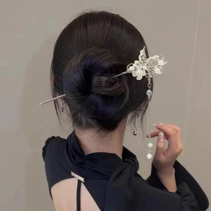 Kẹp Tóc, Thiết Kế Bướm Thanh Lịch Và Cổ Xưa, Phong Cách Hanfu, Phụ Kiện Tóc Cổ Điển Kẹp Tóc, Tóc Cuộn Phong Cách Trung Quốc, Kẹp Tóc Tua Rua, Dành Cho Nữ 0