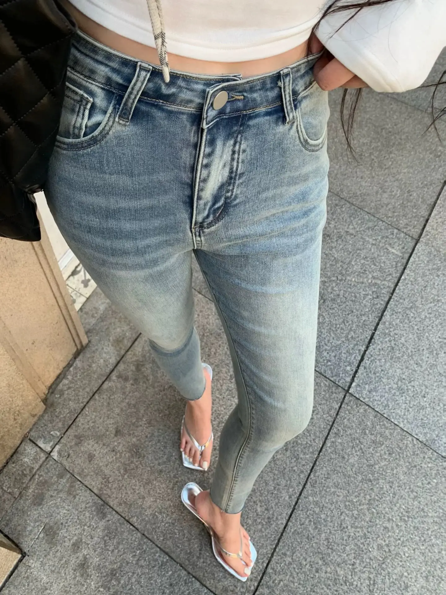 Rosh Basic Denim Pants Korean high-waisted women's  Button Fit slim hip-lifting jeans high-quality  women's trousers Womenswear  ottom cute high waist