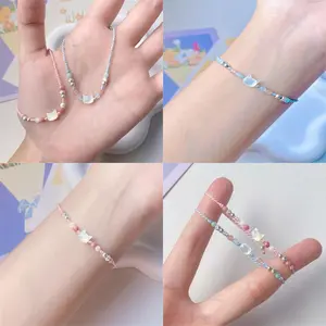 Gelang Warna Permen Imut yang Lucu Manik Kucing Gelang Anyaman yang Dapat Disesuaikan indah modis