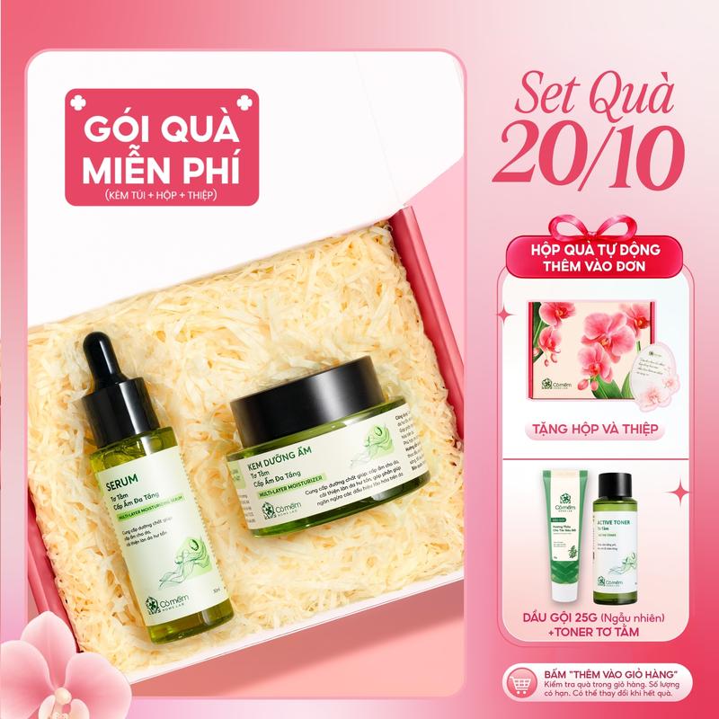 Combo Serum Kem Dưỡng Tơ Tằm Cỏ Mềm - Hộp Quà Tặng Người Yêu, Vợ, Mẹ, Cô Giáo Ý Nghĩa