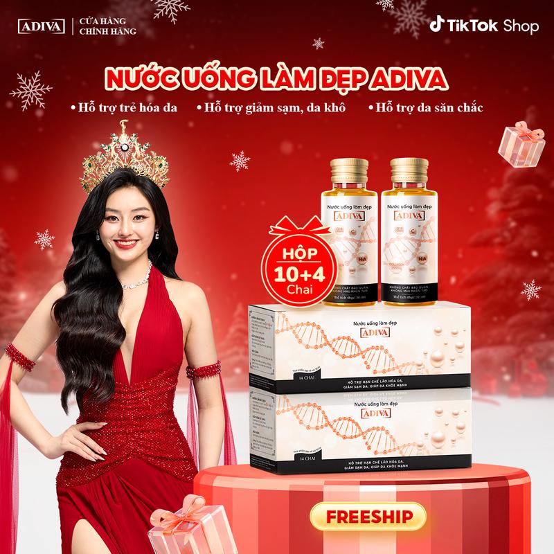 Combo 2 Hộp Nước Uống Làm Đẹp Collagen ADIVA Tem Trắng - Giúp Làn Da Săn Chắc Ảm Mịn Và Căng Bóng