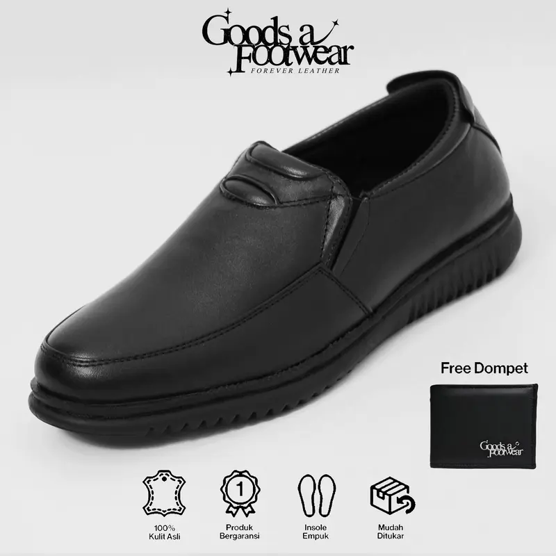 MONRO - Sepatu Pantofel Formal Pria Kulit Asli Slip on Kerja Kantor Kasual 0
