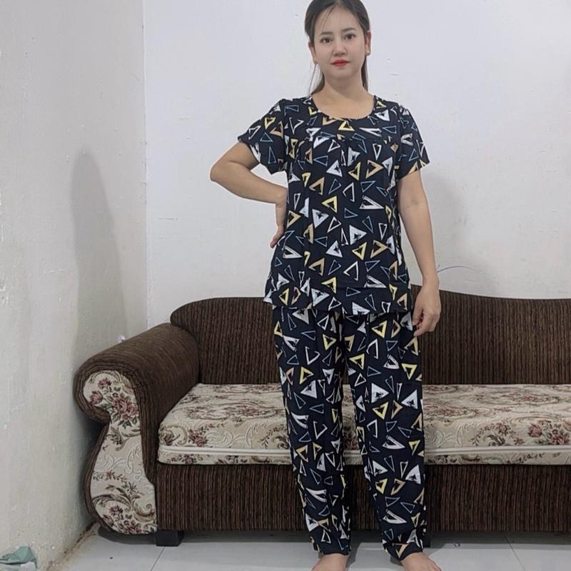 DH-10. Đồ Bộ Tole Lanh Quần Dài Áo Tay Ngắn Nữ Mặc Nhà Big size .63-74ký . Họa Tiết  Đa Dạng .   Women