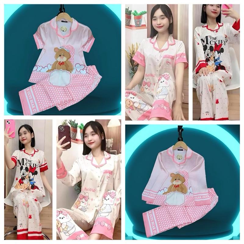 Bộ pyzama lụa latin cao cấp mặc nhà nữ tay ngắn,tay dài quần dài in họa tiết nhiều mẫu lựa chọn 40-65 kg - Xưởng May Thanh Thảo Nhung Voi Nho