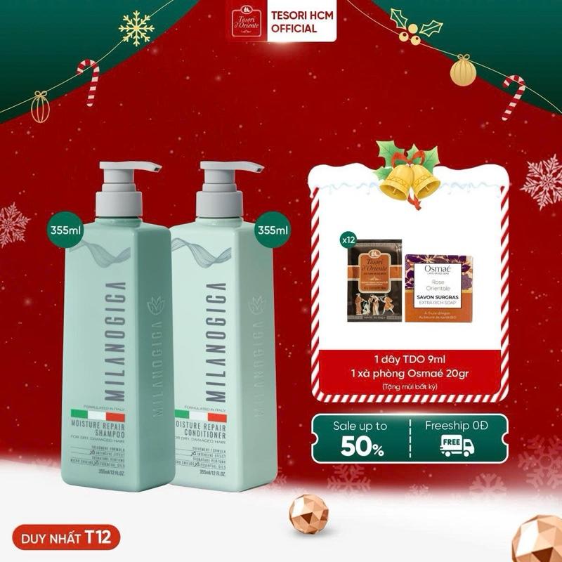 TẶNG 1 DÂY TDO 9ML+XÀ PHÒNG OSMAÉ 20GR Combo Dầu Gội & Xả hương nước hoa Milanogica 355ml Phục hồi hư tổn Trị gàu sạch ngứa da đầu