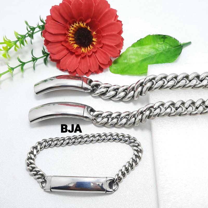 BKY_ Gelang Rantai Baja Putih Model Slop Pria Anti Karat Anti Luntur 2