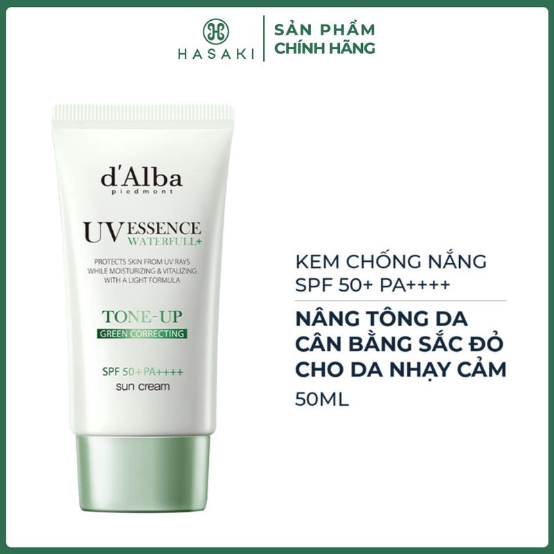 Kem chống nắng D'Alba giúp cải thiện sắc tố da đỏ và cân bằng màu da 50ml Waterfull Tone-Up Green Correcting Sun Cream Spf50+ Pa++++ Sản phẩm Hasaki