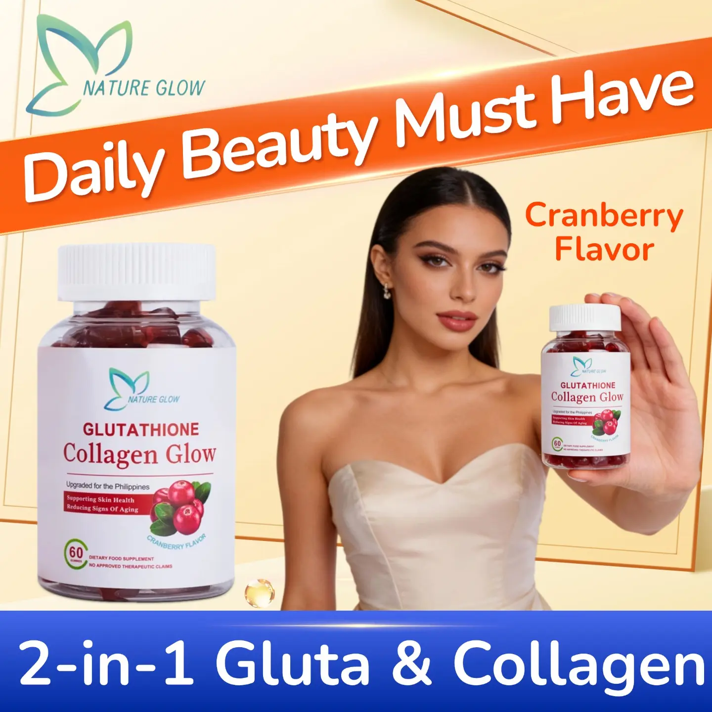 how to take glutathione collagen glow FDA APPROVED】Nature Glow 60PC Glutathione Collagen Glow Gummies cranberry  flavor