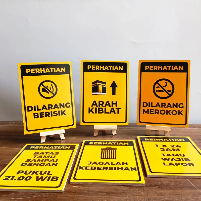 Hiasan Dinding Sign Peringatan (15x20cm) Prohibition Sign Kuning Wall Decor untuk Kantor, Rumah dan Cafe 2