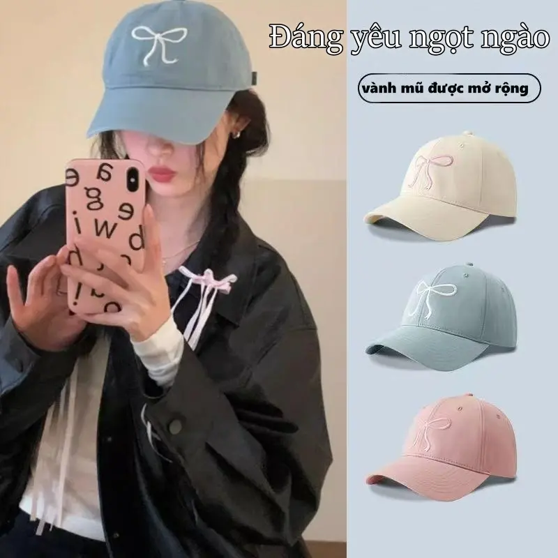 Mũ Bóng Chày Thêu, Thiết Kế Thắt Nơ Ngọt Ngào Dành Cho Nữ Và Bé Gái, Màu Trơn Chất Liệu Bông Mềm Mại, Thích Hợp Cho Các Hoạt Động Ngoài Trời, Mũ Snapback, Mũ Che Nắng