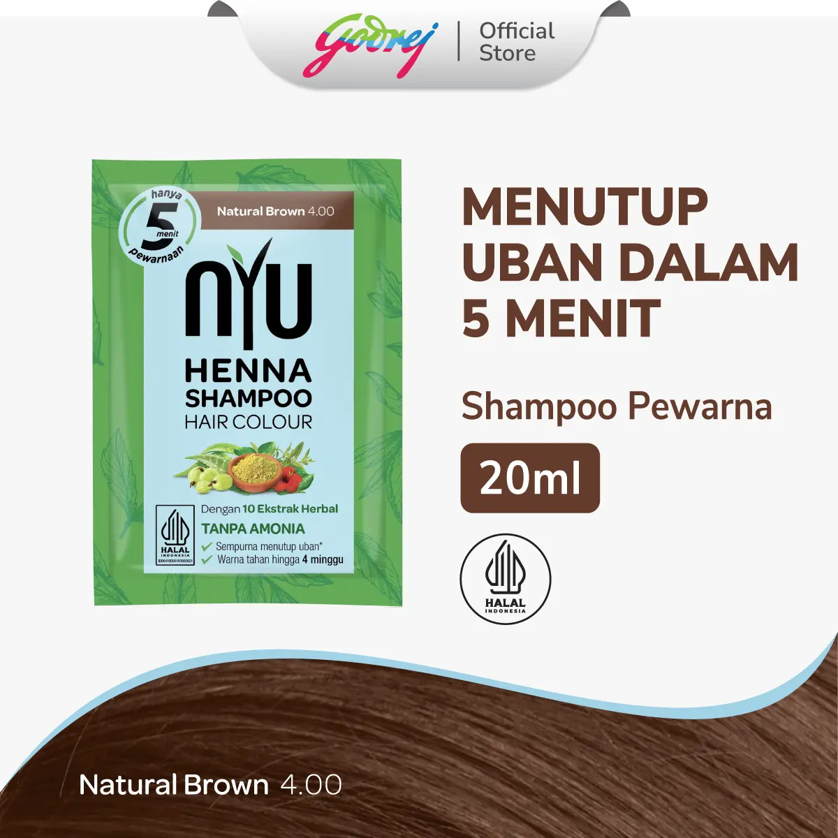 NYU Henna Shampoo Hair Colour-Sampo Pewarna Rambut - Natural Brown