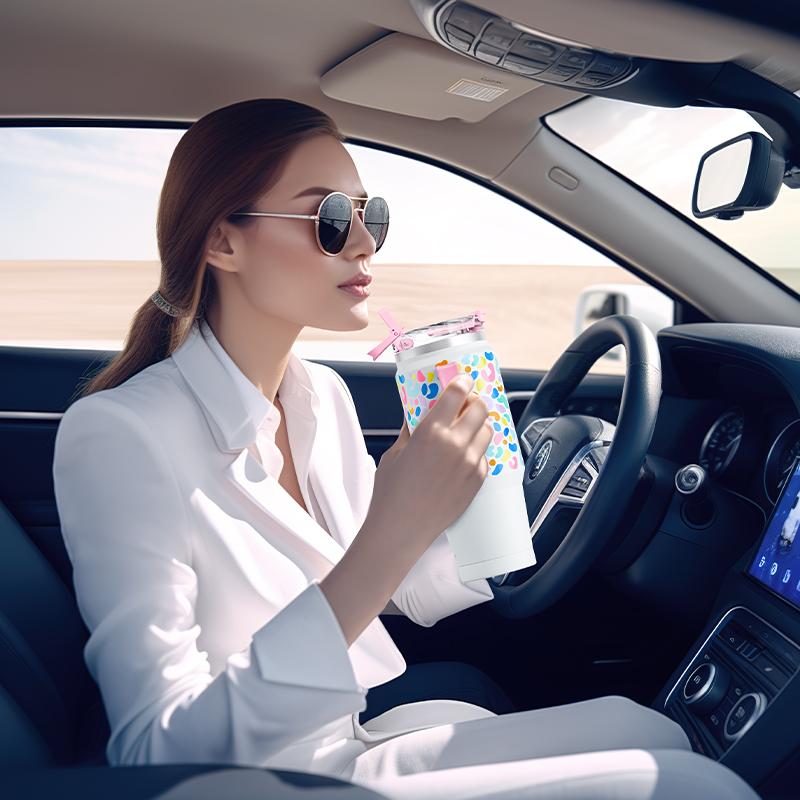 Meoky 32 oz（940mL) Tumbler with Handle, Insulated Tumbler with Lid and Straw, Stainless Steel Travel Mug, Keeps Cold for 24 Hours, 100% Leak Proof, Fits in Car Cup Holder 5
