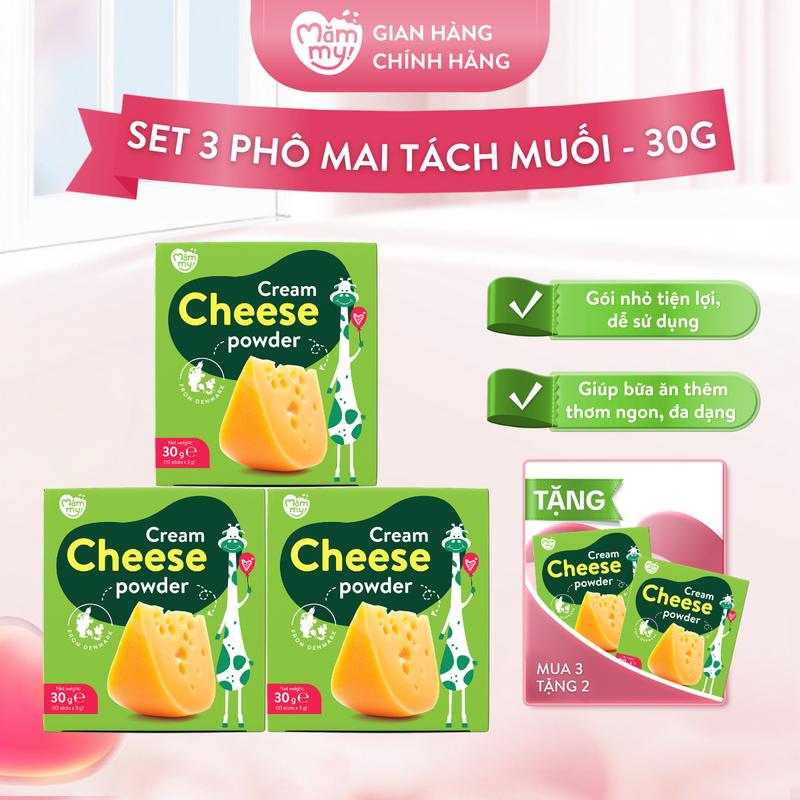 Combo 3 Hộp Phô Mai Tách Muối MĂMMY Dạng Bột Rắc Cơm, Nui, Cháo Bổ Sung Vitamin, Dinh Dưỡng Cho Bé Từ 6 Tháng (3gr x 10) [MUA 3 TẶNG 2]