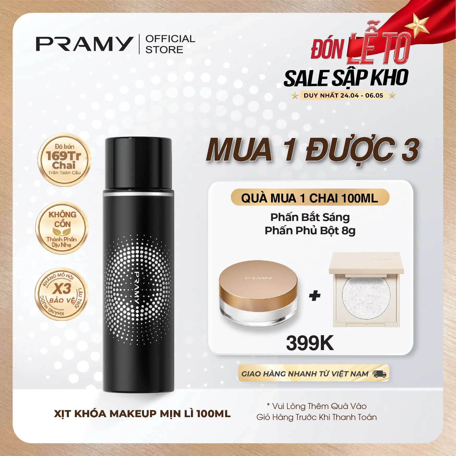 [COMBO] Xịt Khoá Nền Trang Điểm PRAMY Cố Định Lớp Trang Điểm 100ml + Phấn Phủ Mềm Mịn Nâng Tông Nhẹ Nhàng 8g