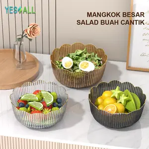 YESALL Luxury Transparent Salad Bowl with Gold Rim - Mangkok Aesthetic Mangkok Plastik Bening Transparan List Gold Unik Mangkuk Snack Cemilan Kue Permen Dessert Sop Buah Sayur Sup Wadah Makanan Piring Estetik