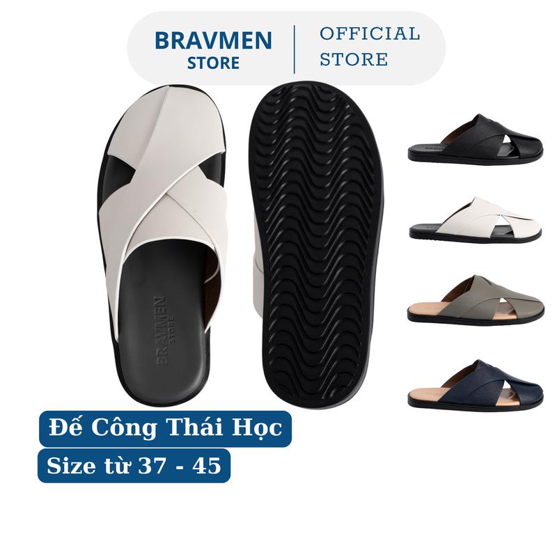 Dép da nam Công Thái Học quai chéo form giày tây lịch lãm Bravmen dép da quai đan êm chân đế bám tốt K21 