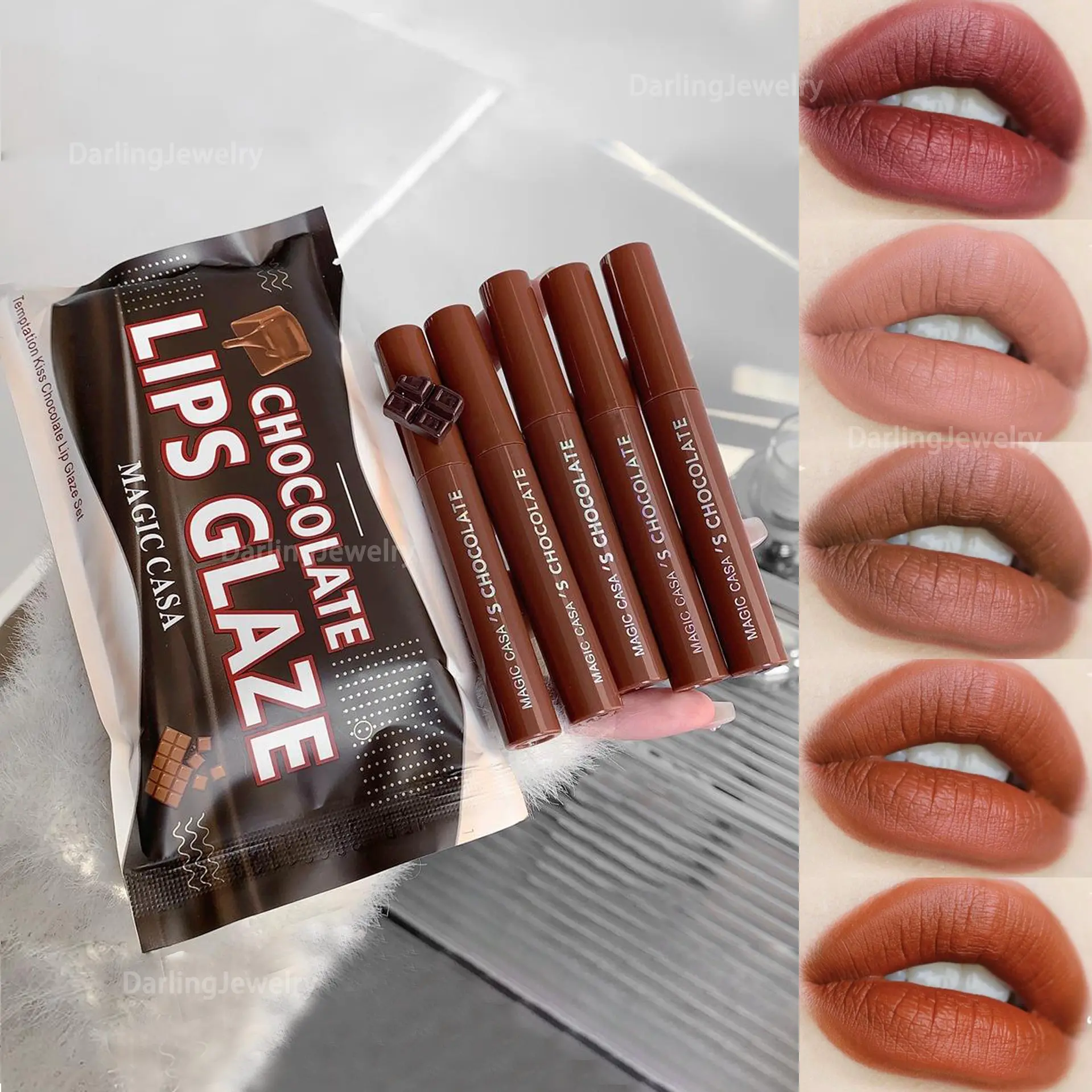 {5Pcs/6Pcs} Paket Lipstik Matte Cokelat/Set lip gloss matte beruang - Lipstik Matte Anti Air Tahan Lama yang Tidak Luntur, Set Lipstick Velvet Matte, Tidak Menempel ke Piala.Waterproof Bibir