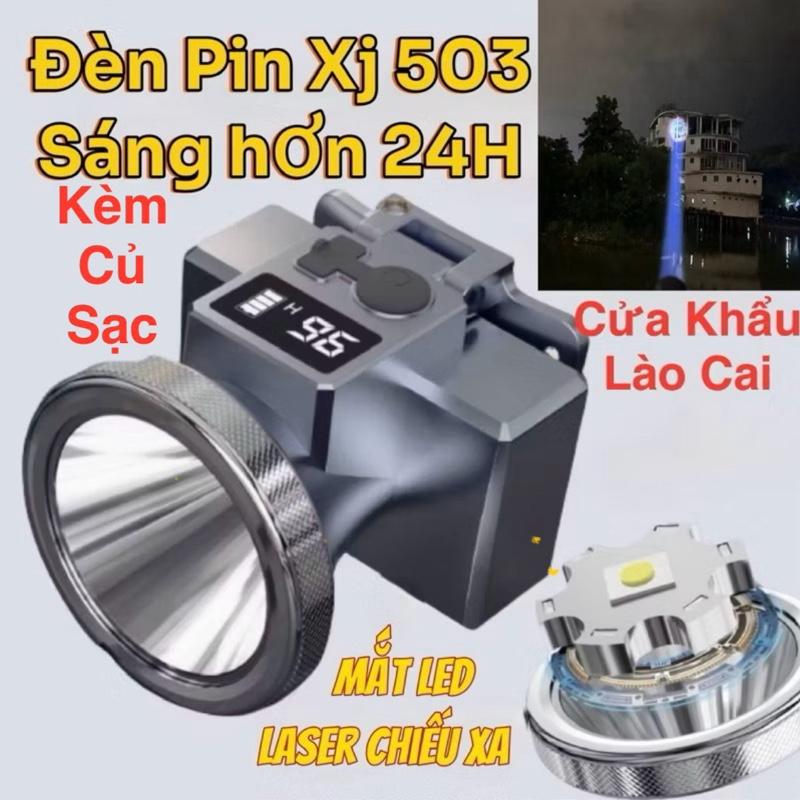 (Kèm Củ Sạc)Đèn Pin Đội Đầu XJ503 Pin Dùng Trên 24 Tiếng Led Laser Cao Cấp Siêu Sáng Tích Hợp Báo Hiển Thị Thời Gian Sáng Pin5200Mah, Có đủ Củ sạc, dây sạc và dây đeo đầu