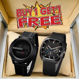 [ Limited Buy 1 get 1 Free ] Luminous waterproof trendy sports watch + fashionable silicone watch, unisex watch open popular key