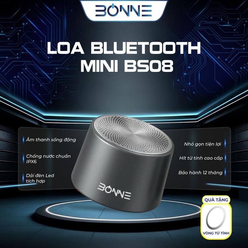  Loa Bluetooth Mini Bonne BS08 Chính Hãng Loa Từ Tính Loa Nghe đi tắm chống nước  Âm Thanh HIFI Nhỏ Gọn Tích Hợp Chống Nước IPX6 Bảo Hành 12 Tháng 