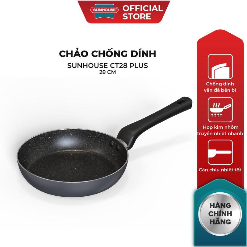 Chảo chống dính vân đá KHÔNG TỪ Sunhouse Size 18-30 CT18-30 PLUS - Dùng cho bếp gas và hồng ngoại, không dùng bếp từ
