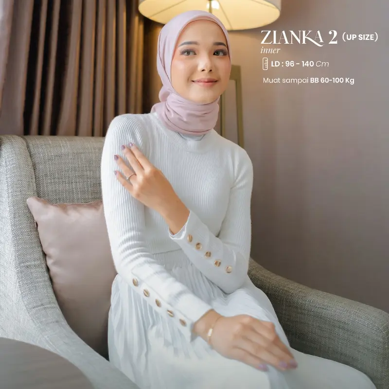 Bynissa - Zianka Inner - Dalaman Muslim - Atasan Rajut - Pakaian Sehari Hari - Melar - Lengan Wudhu - Wanita - Elegan Inner Kancing 0