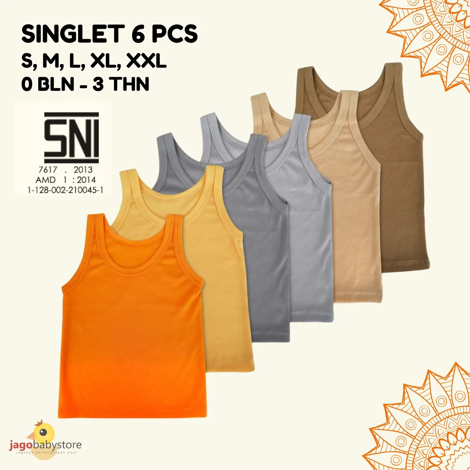 1/2 LUSIN (6 pcs) Singlet bayi SNI Gradasi Oren ukuran S / M / L / XL harga PROMO