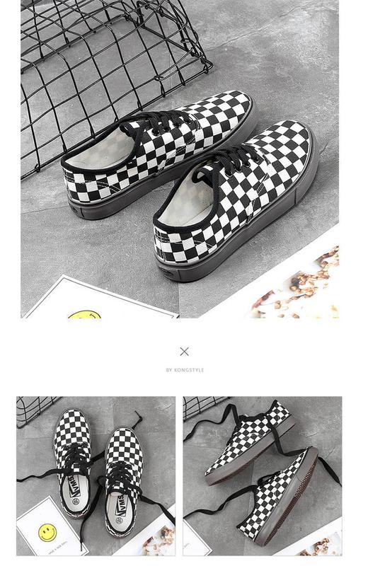 Product Introduction of Spring New Canvas Shoes Men's Black and White Plaid Shoes Low-Top Breathable Slip-on Lazy Shoes Casual Trendy Sneakers 12