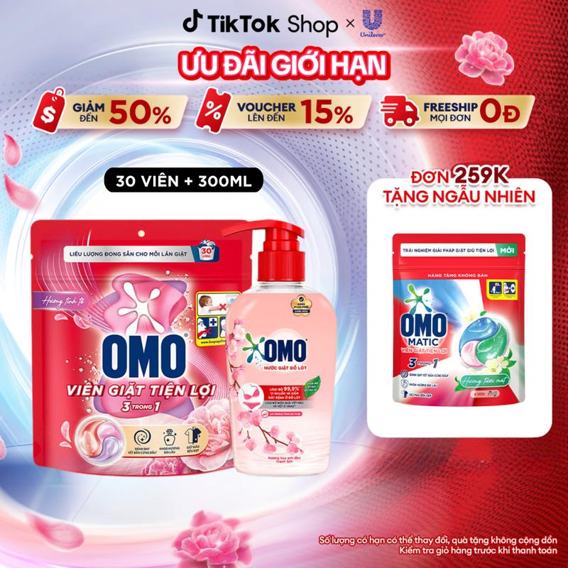 Combo Túi viên giặt tiện lợi OMO 3 trong 1 (30 viên/túi) và Nước Giặt Đồ Lót OMO Hương Hoa Anh Đào Thanh Lịch 300G [1]
