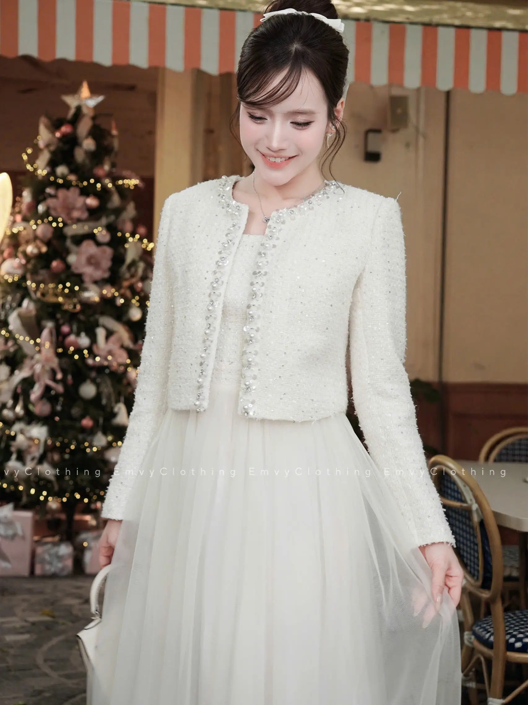 EV107-Emvy Clothing Set áo dạ kèm váy công sở đính ngọc trai thanh lịch tinh tế | BigBuy360 - bigbuy360.vn