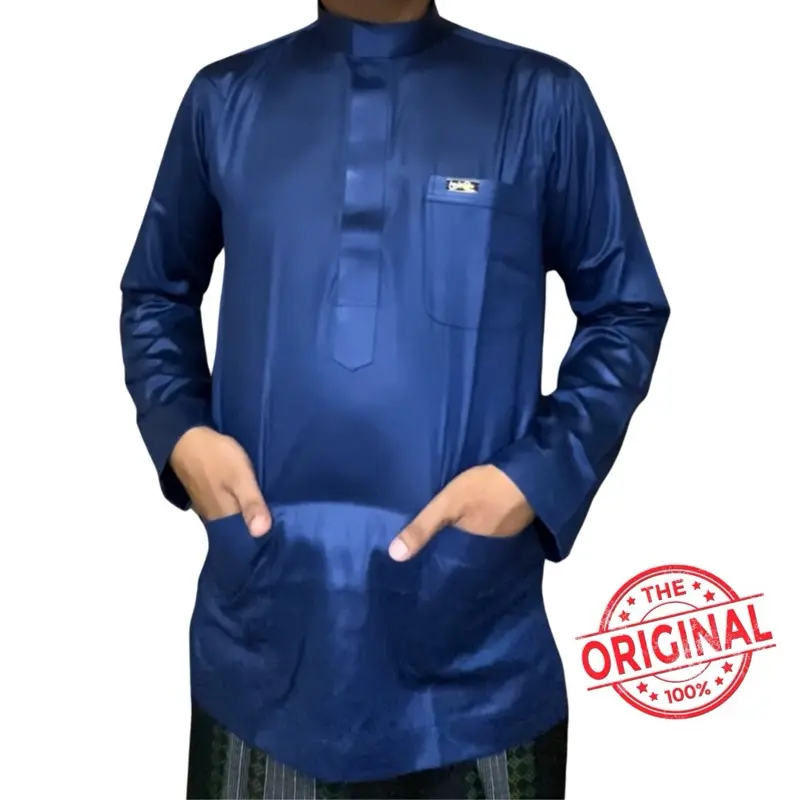 Baju koko Navy Original Saudi Polyester Import lengan panjang polos / Baju Pria Muslim Elit, Mewah, Berkelas dan Berkualitas Alghin Exclusive 51 3