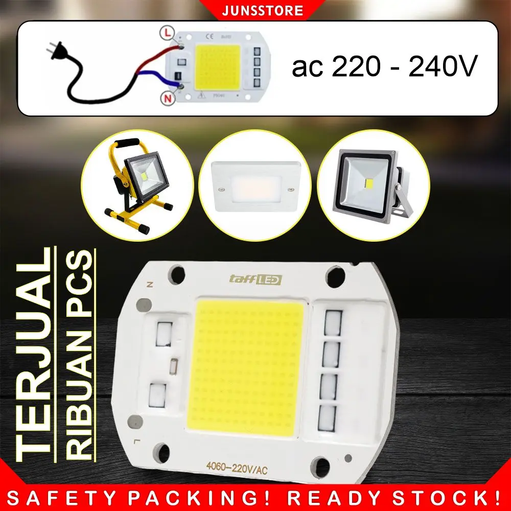 TaffLED Chip LED Lampu COB Floodlight Spotlight 220V Cool White 6000K 50W - White Modul HPL Dimmper Lampu Taman