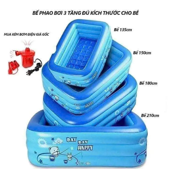 BỂ BƠI 1M8 3 TẦNG TẶNG KÈM KEO DÁN MIẾNG VÁ+ BÓNG