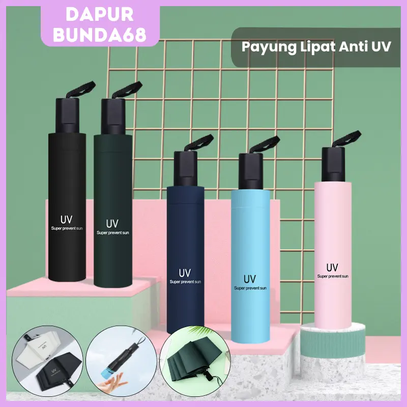 DB68 Payung UV Perlindungan Matahari Payung Hujan Payung Lipat Anti Sinar UV Folding Travel Umbrella Bagus Bahan Tebal Warna Warni