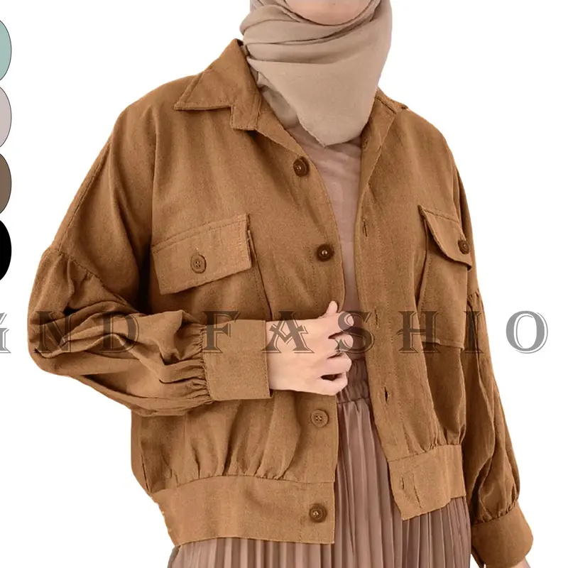 GNDFashion Atasan Baju Wanita Kemeja Saku Kancing Outher Crop Lengan Panjang Poli Linen - Casual Katun 1