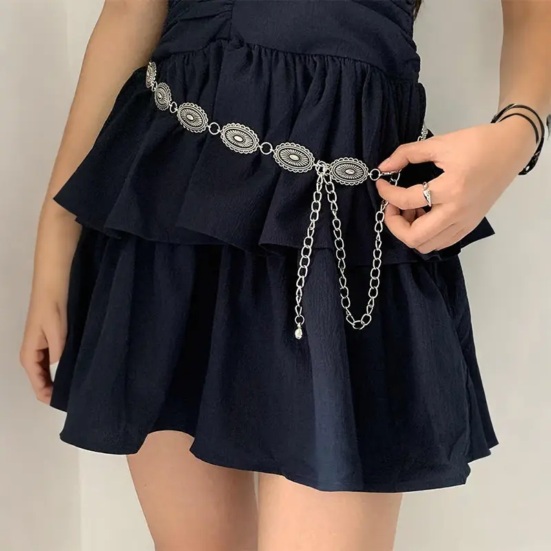 Dây Chuyền Đeo Hông, Bạc, Phong Cách Bohemian Và Cổ Điển, Phụ Kiện Kim Loại, Đầm Dễ Phối Đồ Thắt Lưng Mùa Hè Mới 2025, Sang Trọng Và Đơn Giản thắt  lưng  đính  đá  nữ 0