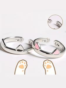Anillo de dedo con orejas de gato para mujer, estilo coreano, sencillo y creativo, a la moda, ajustable; accesorio de joyería para parejas