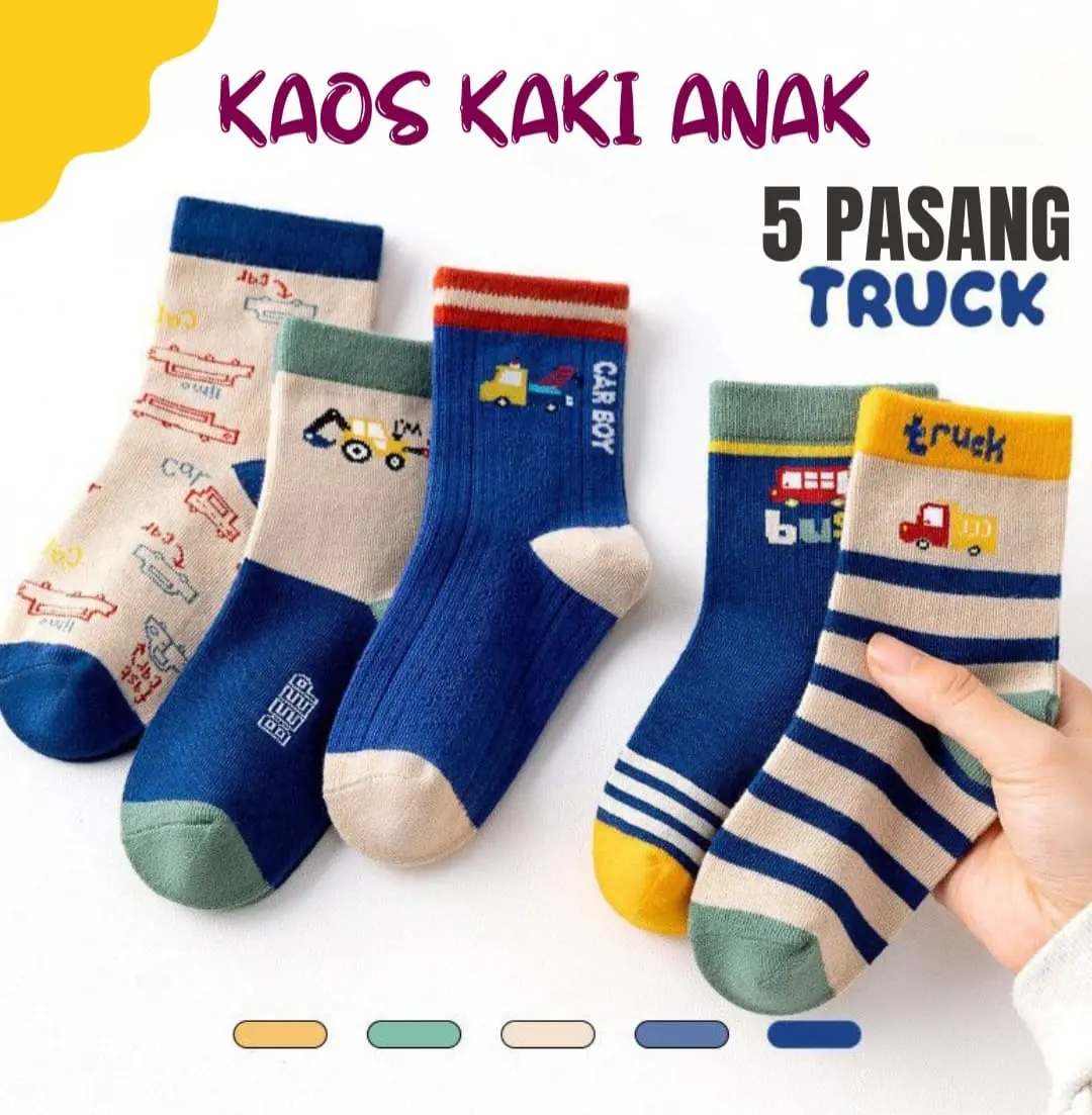 5 Pasang Kaos Kaki Anak Laki Laki Perempuan Bahan Katun Umur 3-8 Tahun / Kaos Kaki Anak Sekolah TK SD Motif Lucu