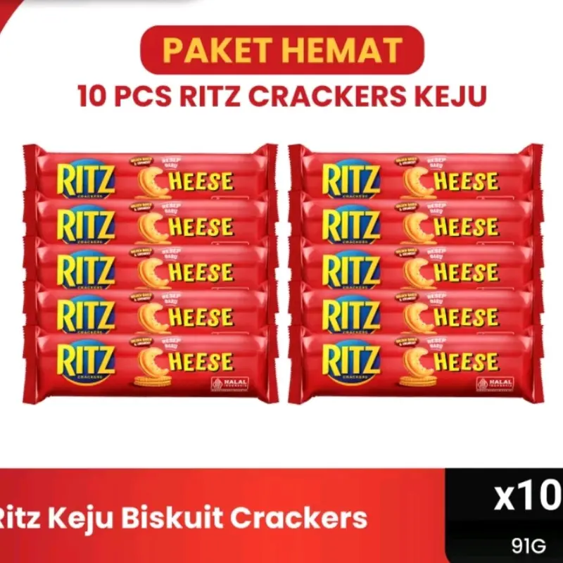 [PROMO] 10 Pcs Ritz Cheese Biskuit Cracker Gurih dan Renyah 91 Gram - Kering, Cookies Cemilan Food Makanan coklat valentine 0