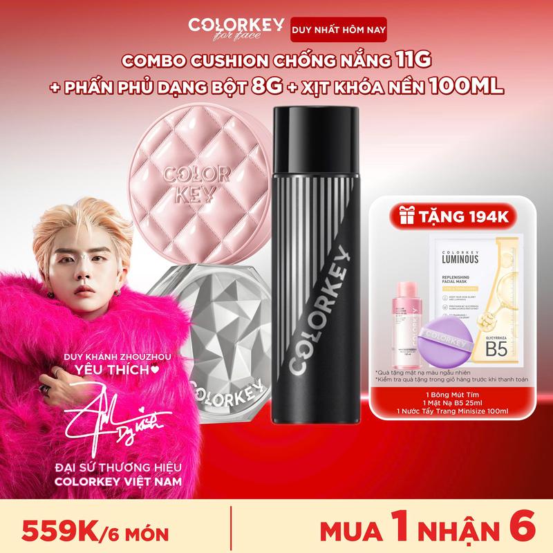   OFFICIAL  Combo 3 Món: 1 Cushion Chống Nắng Mỏng Nhẹ 11g + 1 Phấn Phủ 8g + 1 Xịt Khóa Nền 100ml Cho Lớp Trang Điểm Lì Mỏng Nhẹ Không Dễ Xỉn Màu 