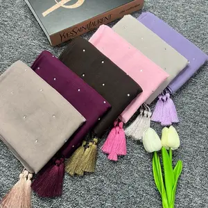 Hijab Segiempat Paris Payet Putih Kristal Tabur Pakai Tasel/Jambul/Kerudung Payet Tabur Tasel Jambul