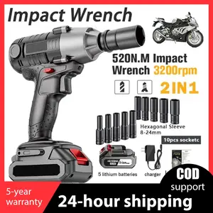 Cordless Impact Wrench 288V 520N.M Brushless Bor impact baterai wrench Mobil Mesin Bor Untuk Baut Electric Wrench Rechargeable Torsi Besar impek  1  set bulong impact  wrech