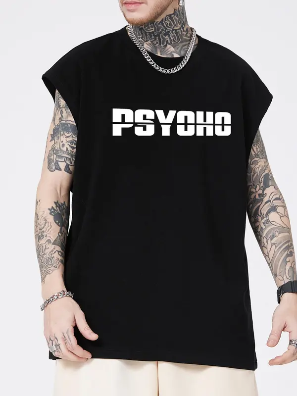 Men's Letter Print Round Neck Tank Top, Regular Fit Casual Sleeveless Crew Neck Top for Summer, Men's Clothes for Daily Wear, Socks 6