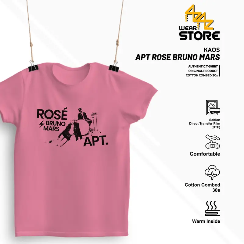Baju Kaos Distro Pria Wanita Viral APT Rose Bruno Mars Katun Hitam Pink Putih Combed Unisex Keren 1