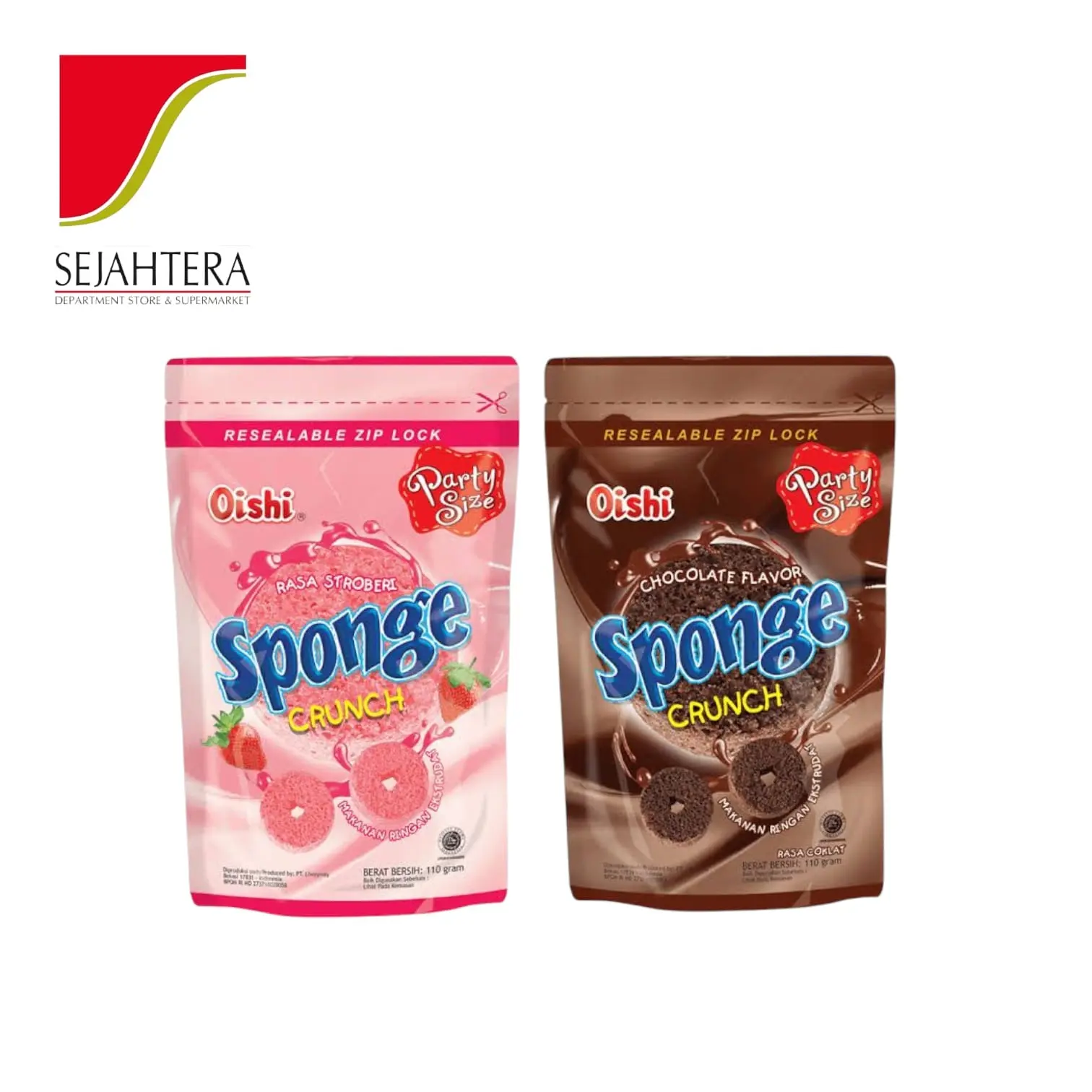 Oishi Sponge Crunch 110g Chocolate & Strawberry - Camilan Ekstrat Renyah & Lumer