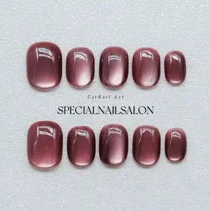 Kuku Palsu premium buatan semi tangan kuku cat eye kuku palsu nail art + lem XS/S/M 10PCS/SET