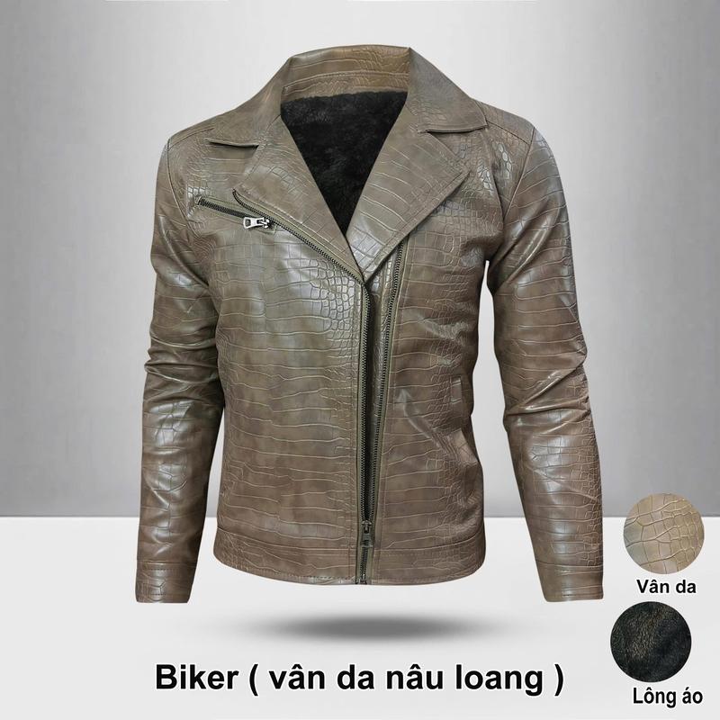 LinK Live Áo Da Biker Jacker Nam Vân Da Cá Nâu Loang Lot Lông Bảo Hành 12 Tháng Phong Cách Biker Size Sale Hàng QC Mùa Đông Chất Liệu Bông Kiểu Cổ Chelsea