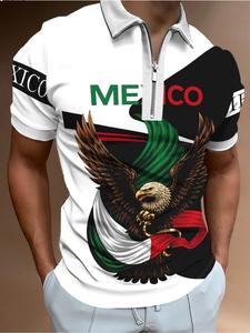 Polo de hombre de manga corta | Una camiseta de verano a la moda con estampado de elementos mexicanos y diseño de cuello, adecuada como prenda deportiva casual para jóvenes